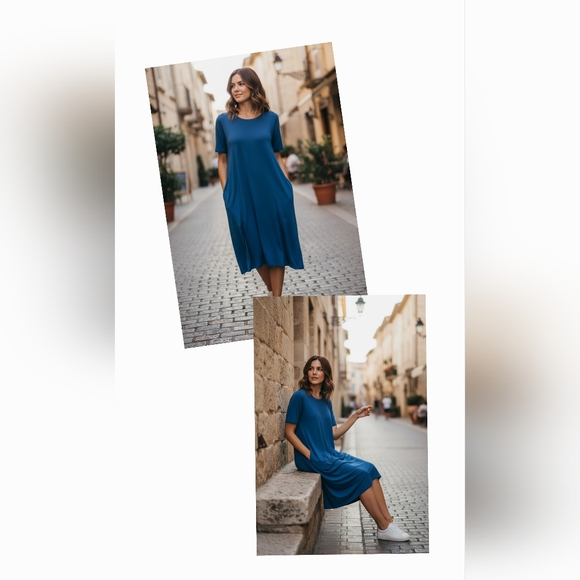 Eileen Fisher Blue Midi Dress - Picture 2 of 8
